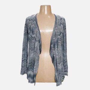 WHBM:  Lightweight Open Cardigan, Medium, Multi-Blue Chevron